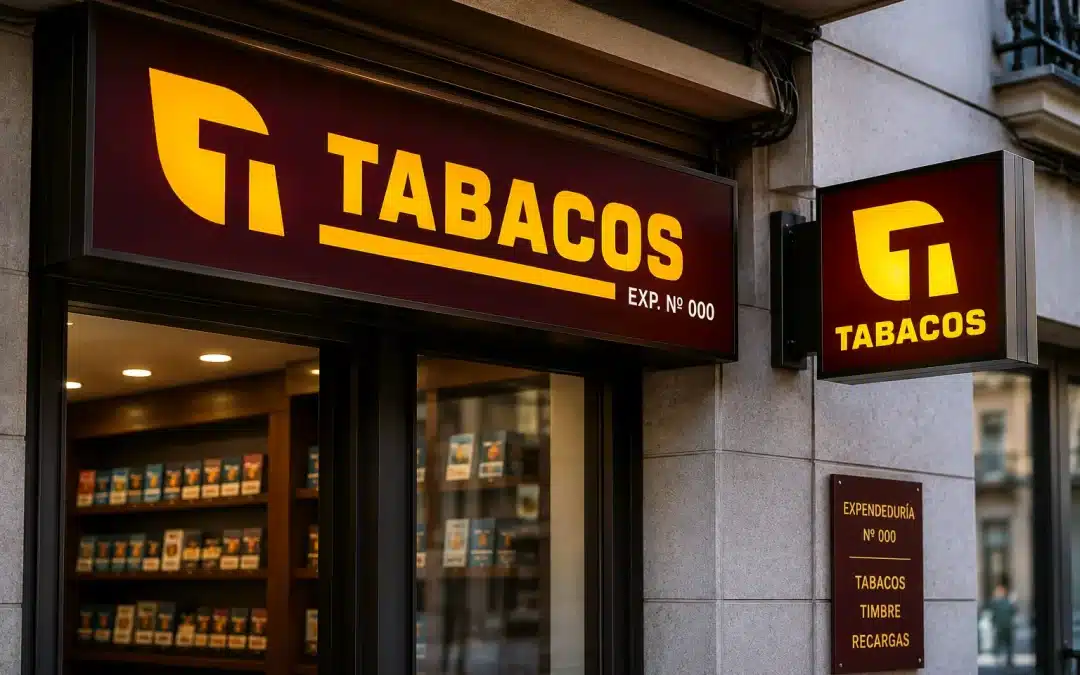 Fachada identificativa de una expendeduría de tabaco y timbre en España
