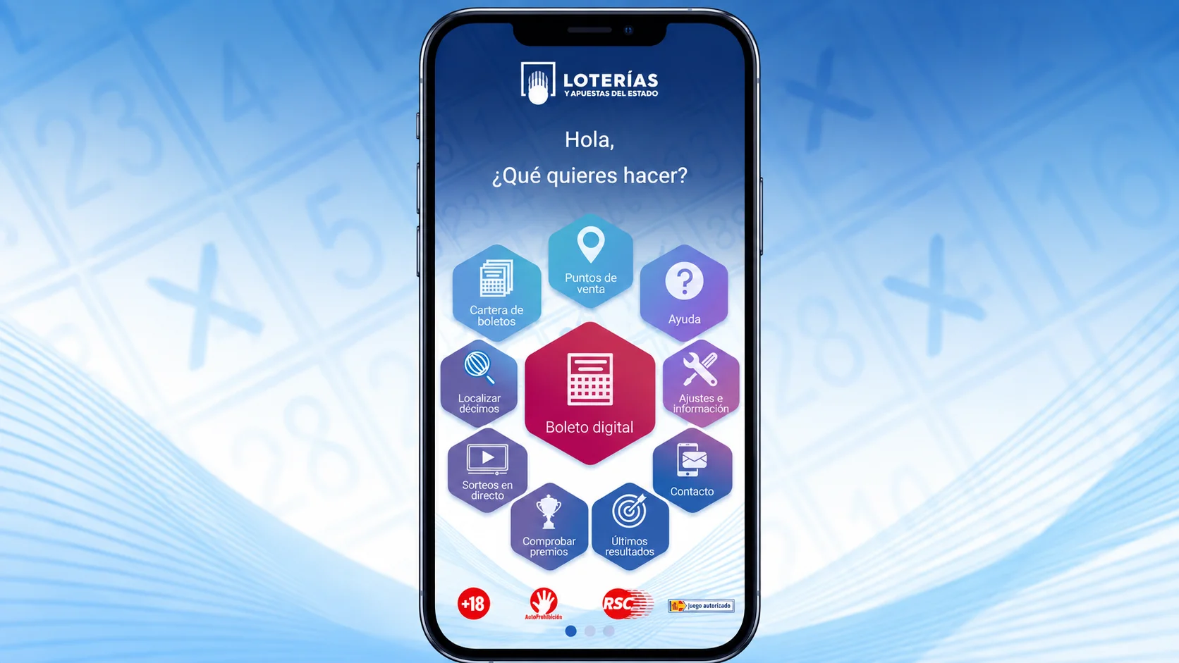 Pantalla principal de la app de Loterías y Apuestas del Estado
